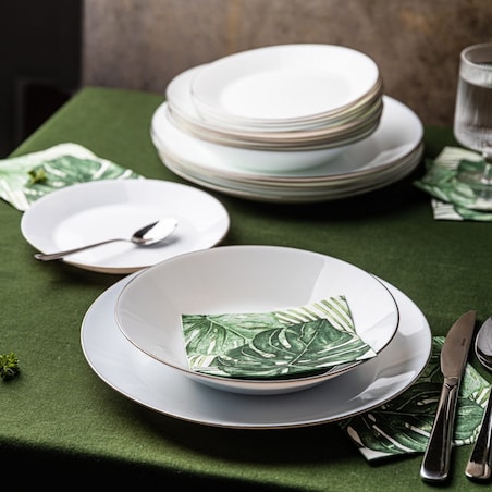 Zastawa stołowa Serwis Komplet talerzy 18 elementów na 6 osób srebrny rant KINGHOFF
