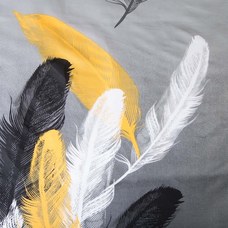 Pościel satyna bawełniana 140x200 Fevola białe i złote pióra na szarym tle, Satynlove