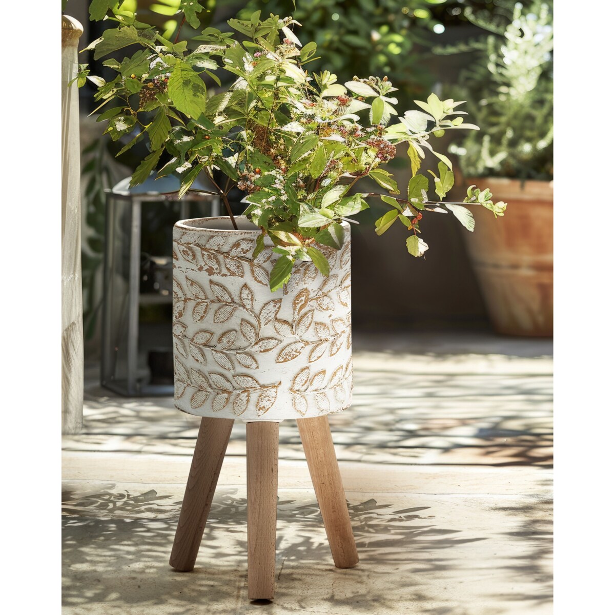 Doniczka na nóżkach ALIARTOS Ceramika 26 cm Złamana biel