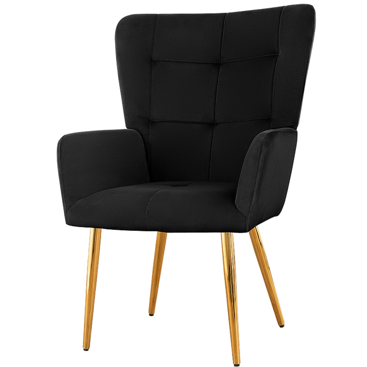 Fotel uszak do salonu wypoczynkowy welurowy tapicerowany czarny złote nogi