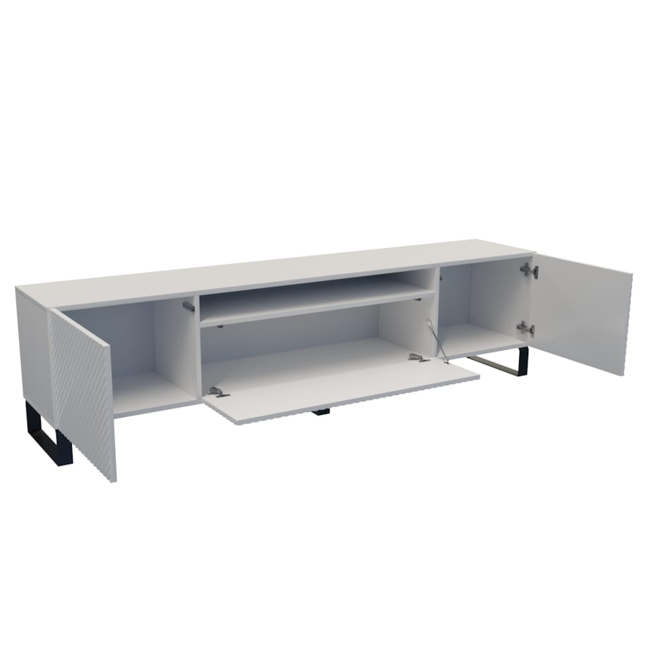 Szafka RTV NIKOL 200cm na metalowych nogach, frezowane fronty-biała