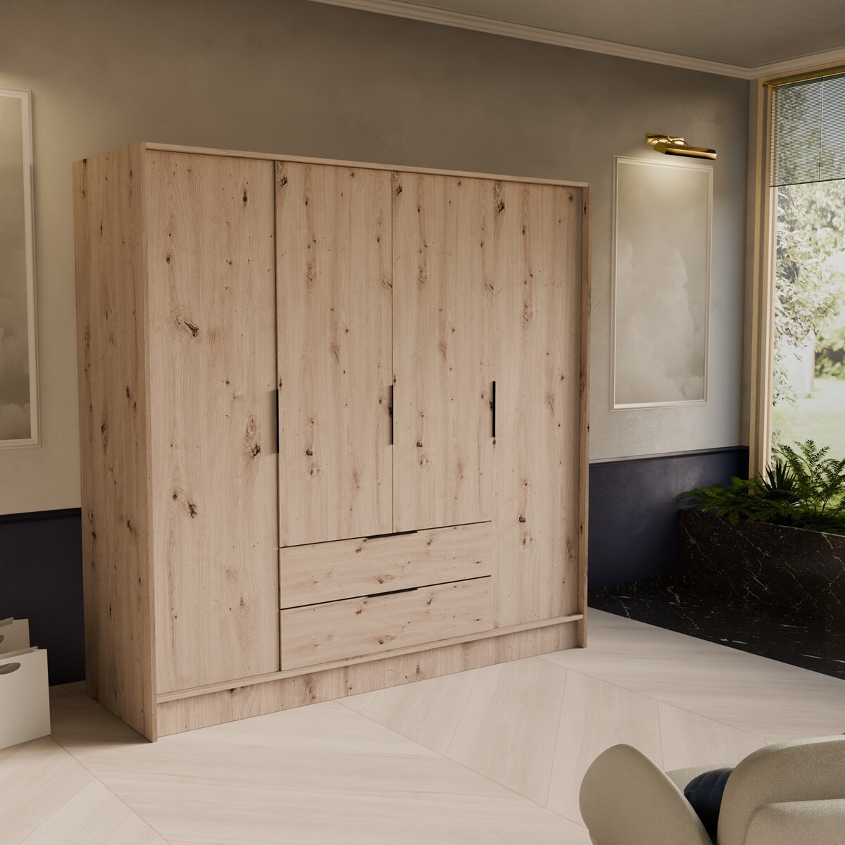 Szafa NIKOLA 200 z regulowanymi półkami, proste fronty- sonoma