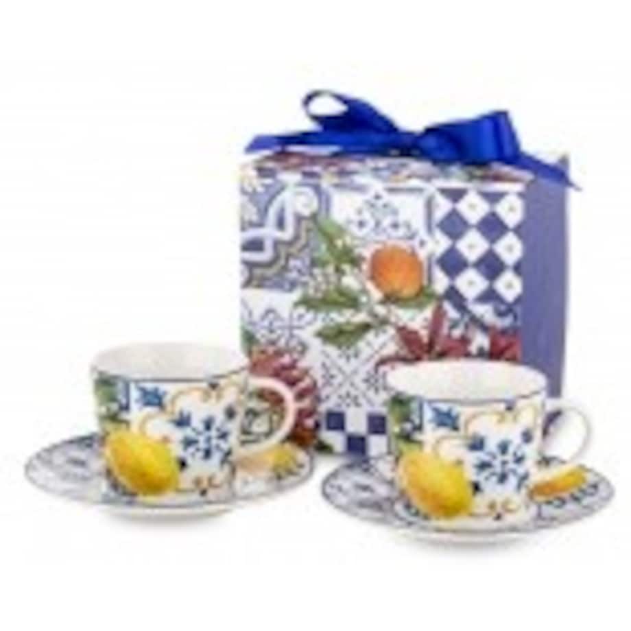 Filiżanki do herbaty 2 szt. ze spodkami w pudełku 220 ml MIA lemon