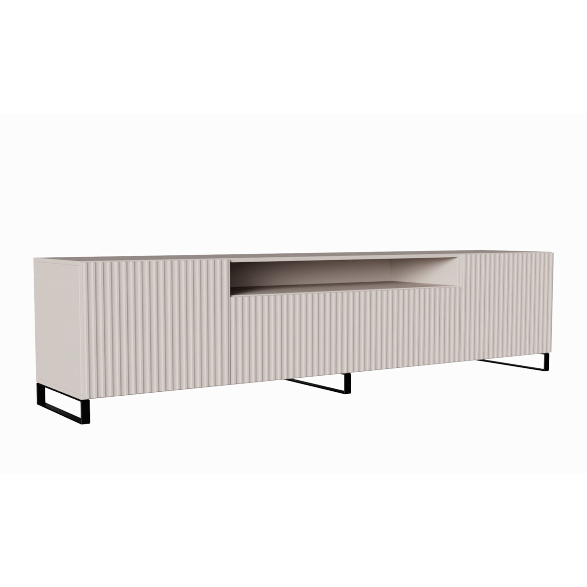 Stojąca szafka RTV NOELI pod telewizor, z ryflowanym frontem - kaszmirowa