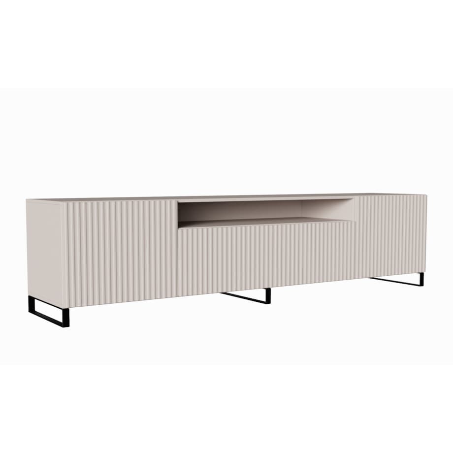 Stojąca szafka RTV NOELI pod telewizor, z ryflowanym frontem - kaszmirowa