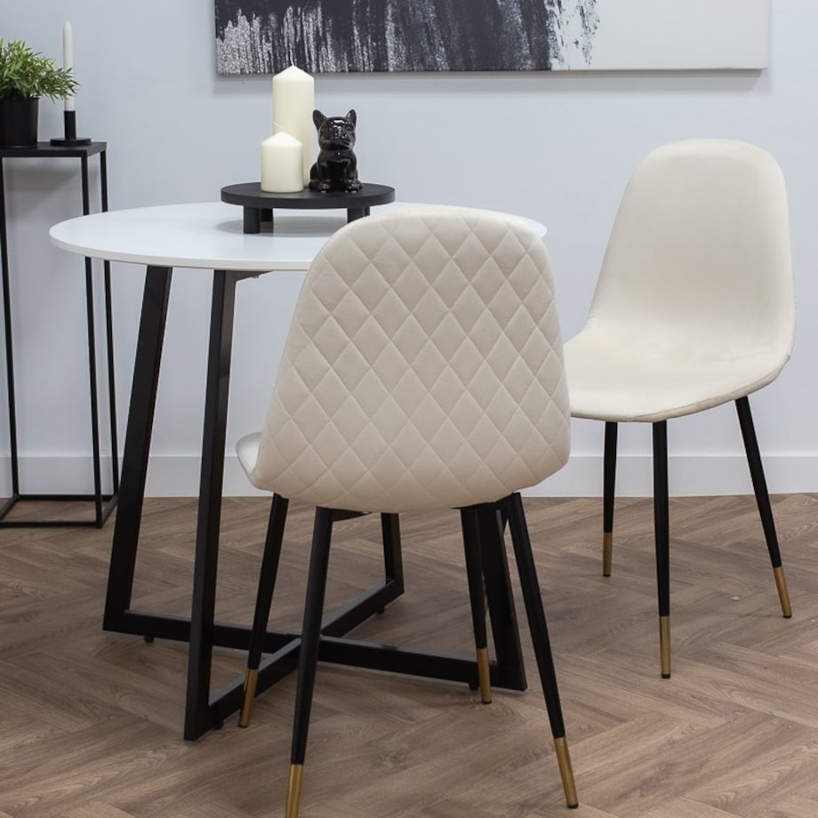 Krzesło tapicerowane welurowe pikowane beżowe do salonu jadalni