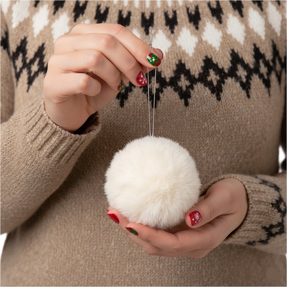 Bombka Na Choinkę Ozdoba Świąteczna Futerkowa Sztuczne Futro 10 Cm Biała