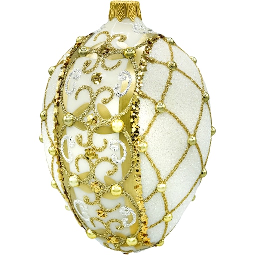 Bombka choinkowa: Jajo ze złotym ornamentem: białe