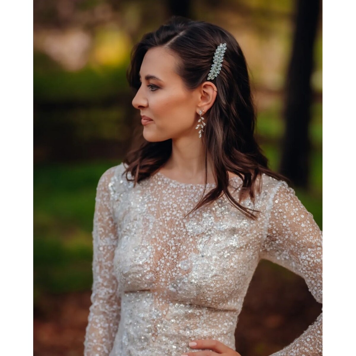 SPINKA ślubna złota cyrkonie LISTKI ozdoba do włosów elegancka