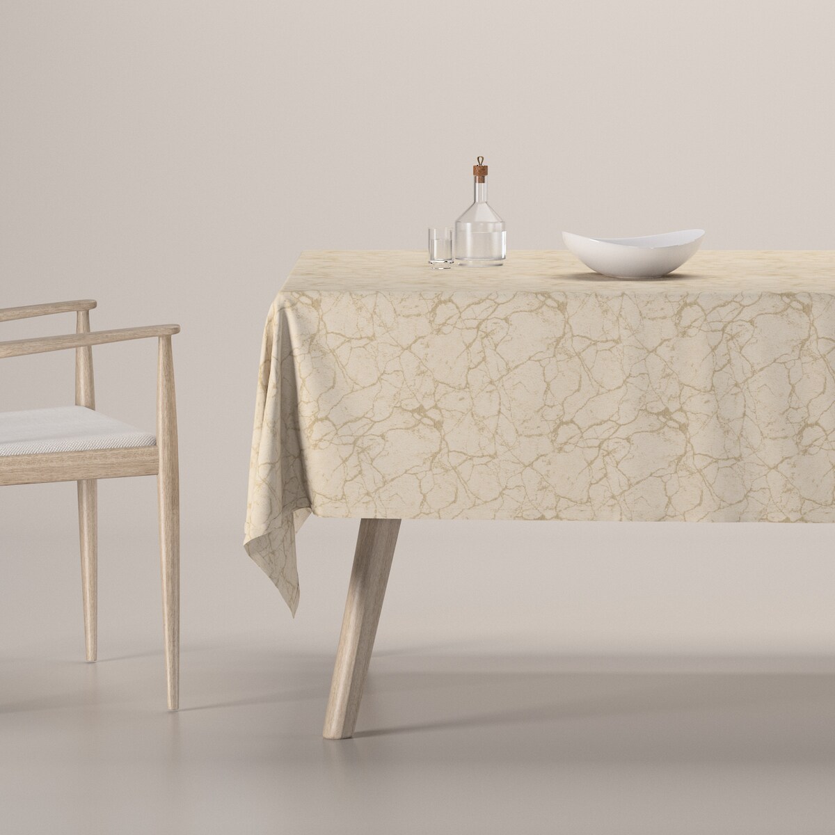 Obrus prostokątny 130 x 130 cm marmurkowy złoty wzór na tle ecru