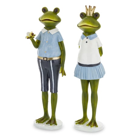 Dekoracja - Królowa żaba z małżonkiem 28x7,5x7 i 27,5x7,5x6 cm niebieska spódniczka