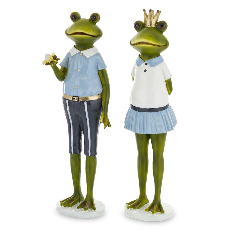 Dekoracja - Królowa żaba z małżonkiem 28x7,5x7 i 27,5x7,5x6 cm niebieska spódniczka