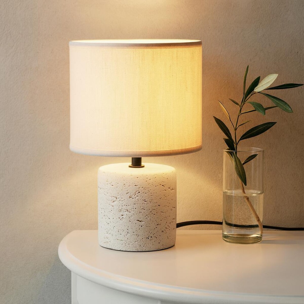 Lampa stołowa z podstawą cementową, abażur lniany, Ø 20,5 x 31 cm