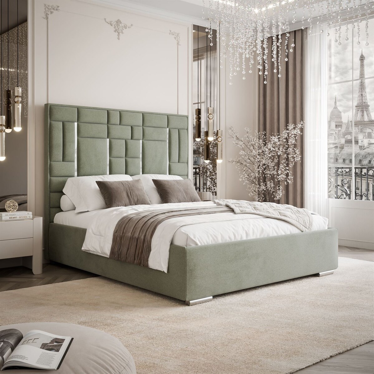 Łóżko tapicerowane BRIGITTE SILVER, pojemnik na pościel, s34, 180x200, Element 11