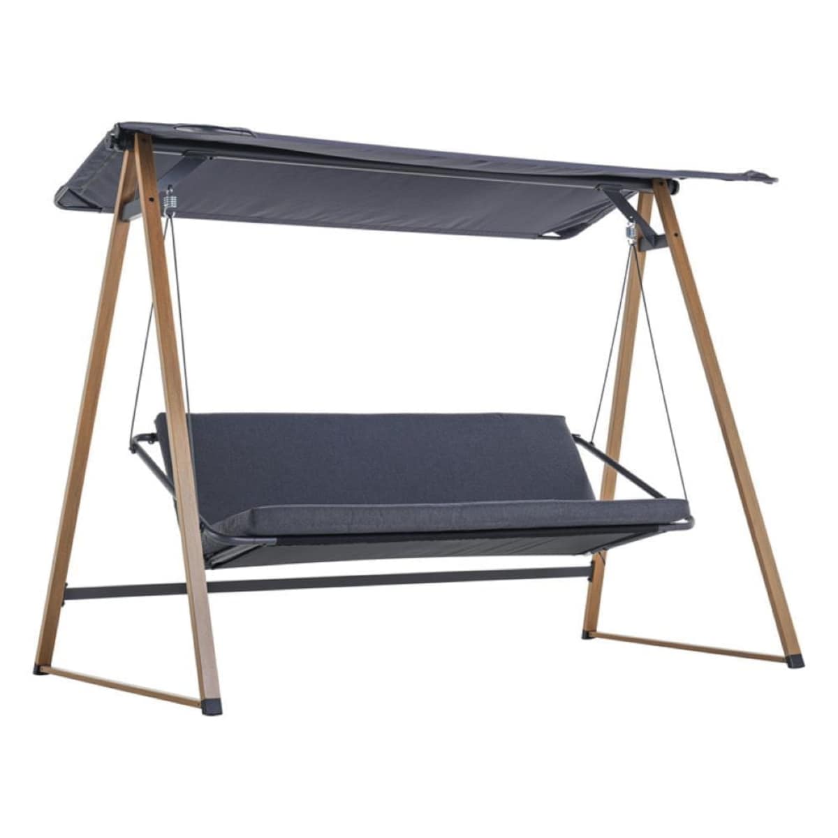 Huśtawka ogrodowa wisząca wolnostojąca z daszkiem szara Herning