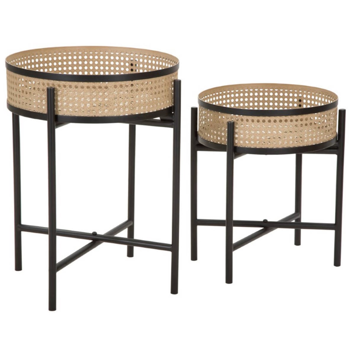 Zestaw stolików kawowych z metalu FUJI, wzór plecionki wiedeńskiej