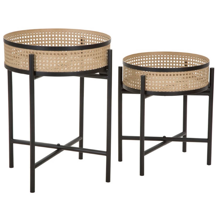 Zestaw stolików kawowych z metalu FUJI, wzór plecionki wiedeńskiej