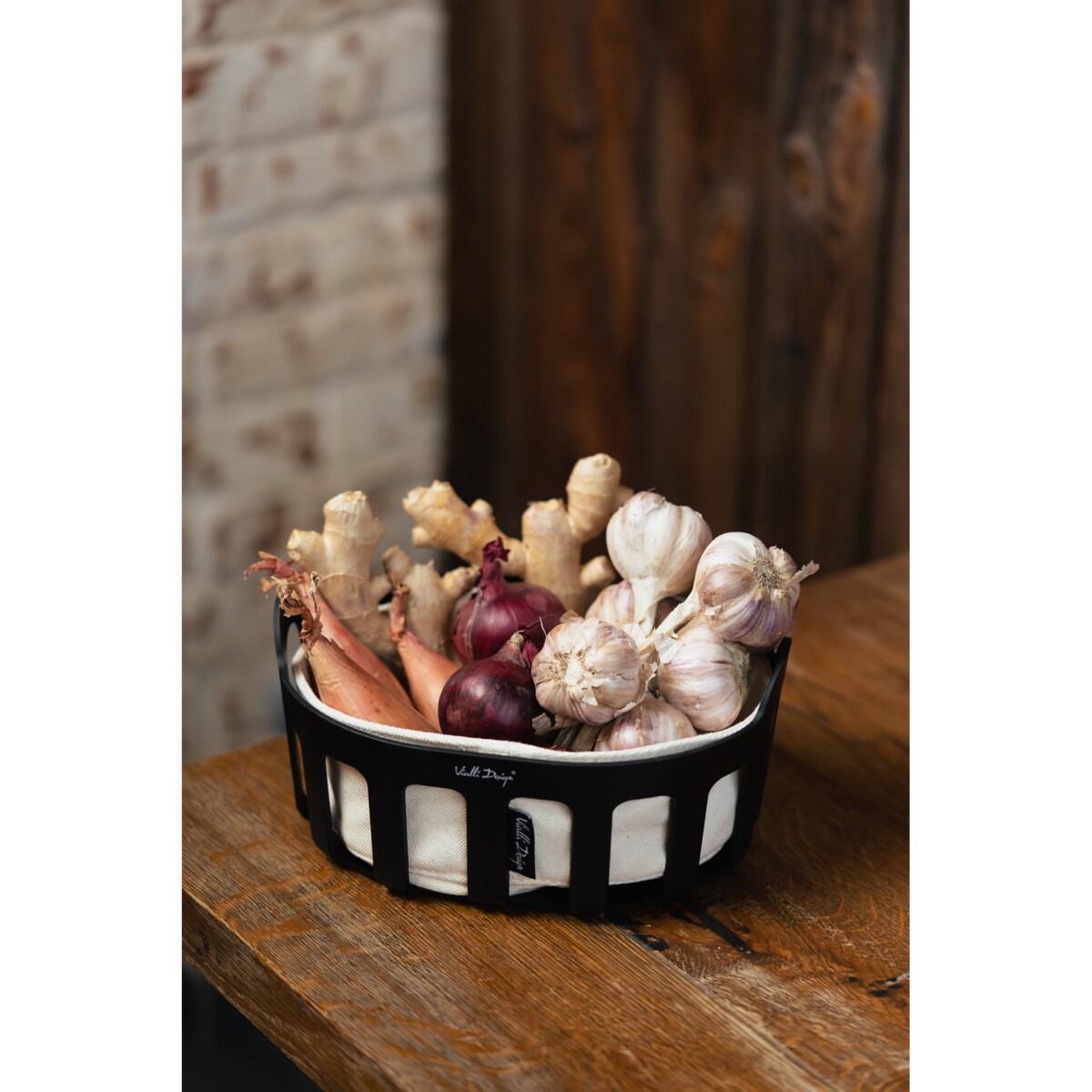 Koszyk na pieczywo z bawełnianym wkładem Livio czarny 29873