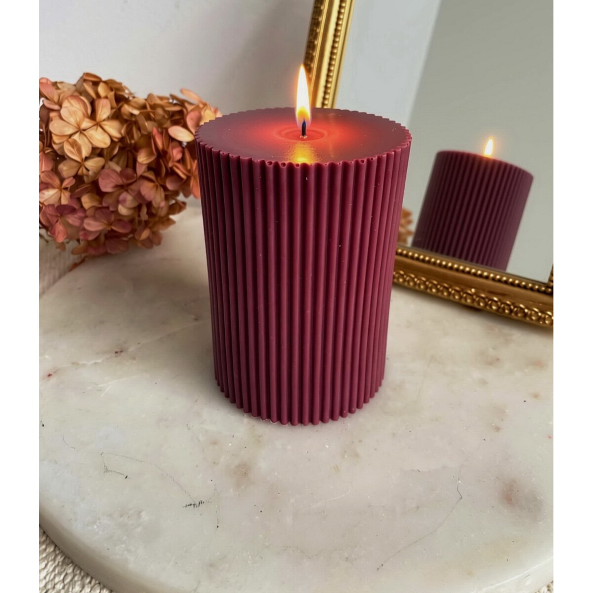 Świeca ekologiczna sojowa dekoracyjna walec "Burgundy Touch" 100x70mm