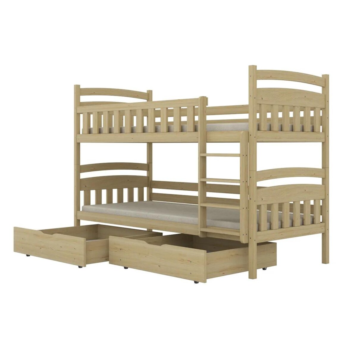 Łóżko piętrowe JULITA 180x80 sosna nielakierowana drewniane z szufladami