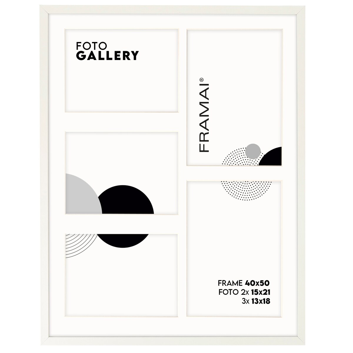Ramka na zdjęcia 2x 15x21 3x 13x18 biała galeria na 5 zdjęć multirama 40x50 cm FRAMAI
