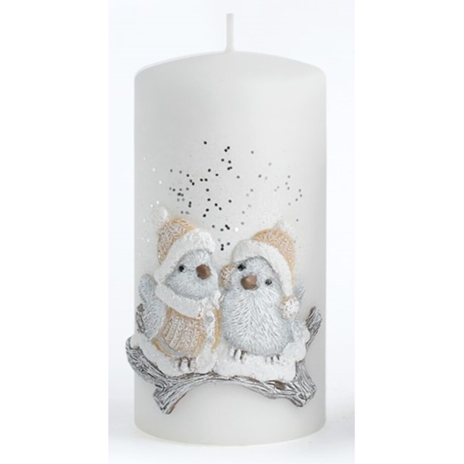 Świeca PTASZEK KAROLEK walec mały 7xh10cm parafinowa biała