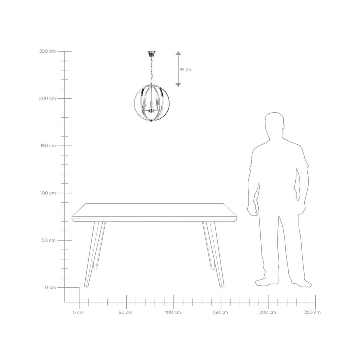 Żyrandol metalowy 3-punktowy srebrny TENOIRO