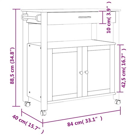 vidaXL Wózek kuchenny MONZA, 84x40x88,5 cm, lite drewno sosnowe