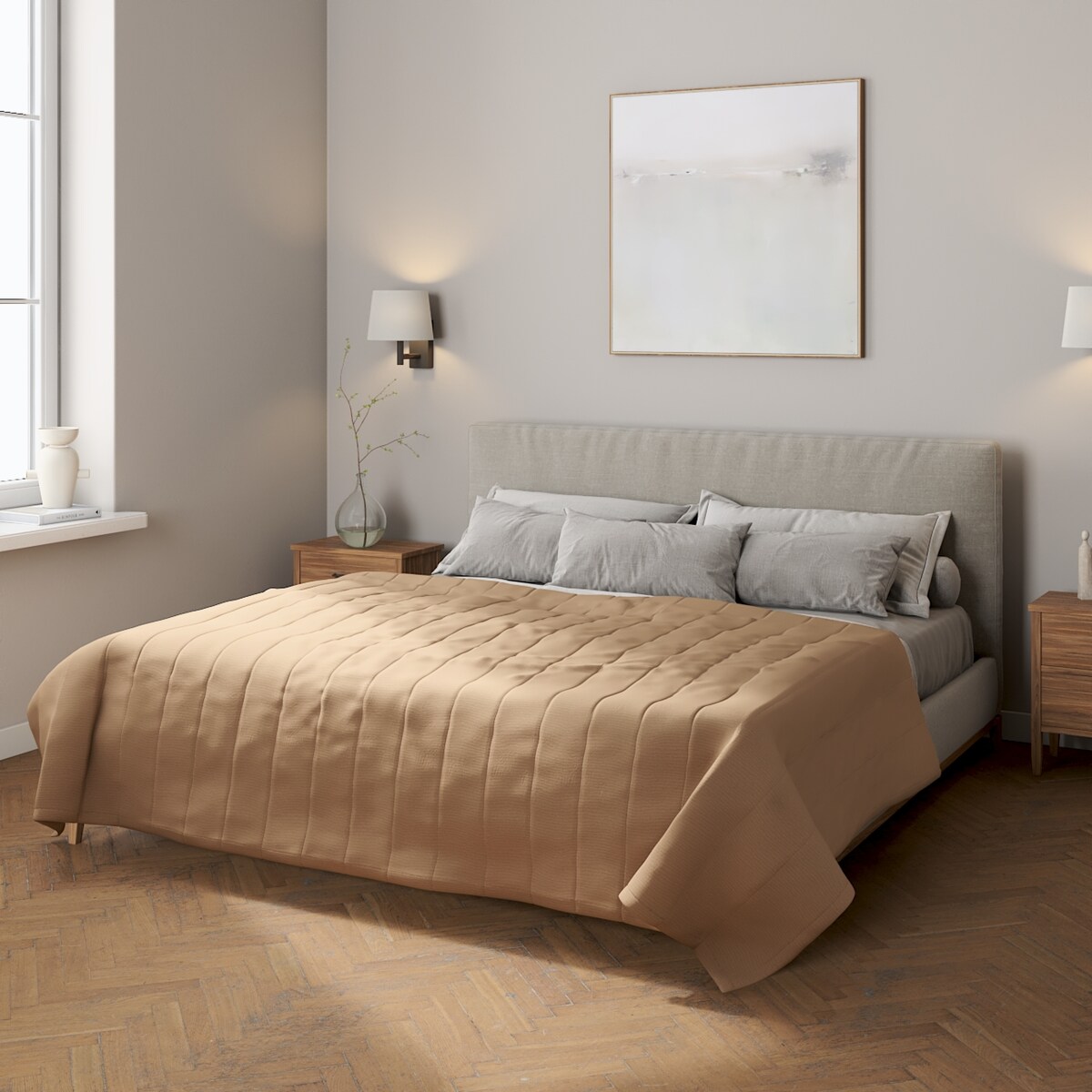 Narzuta pikowana w pasy 200x210 beżowy