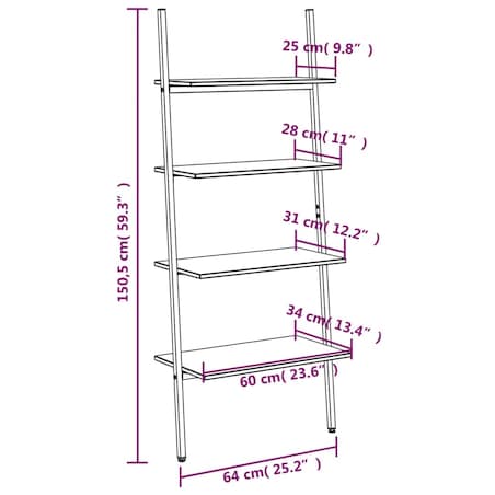 vidaXL Regał drabina z 4 półkami, czarny, 64x34x150,5 cm