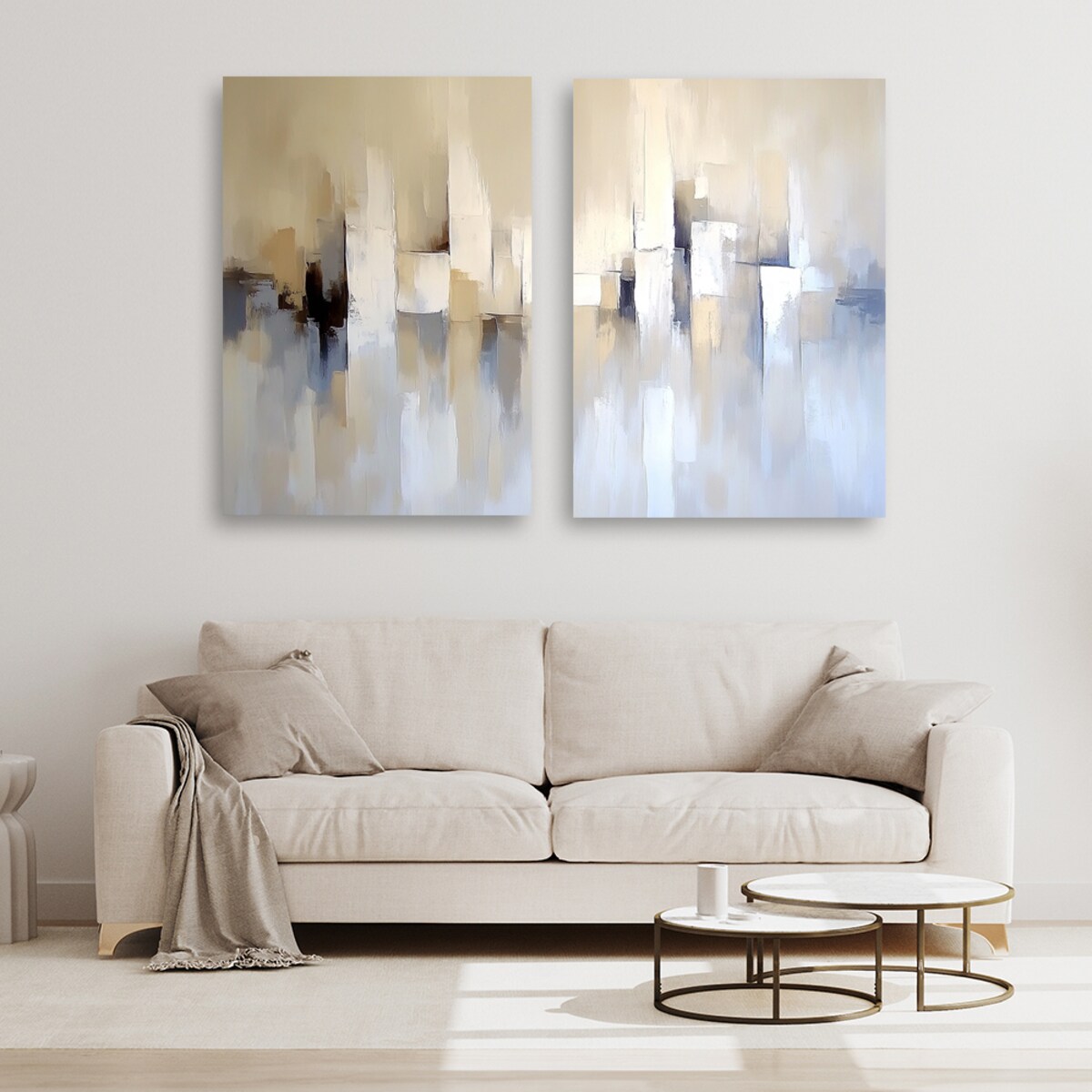 Obrazy sety 2szt nowoczesne do salonu sypialni loftu biura Beżowa abstrakcja boho tekstura 140x100 (2x70x100)