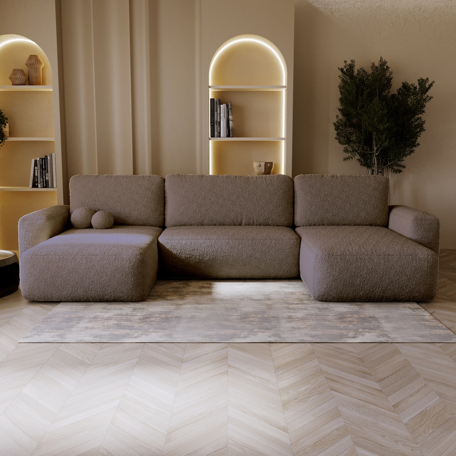 Narożnik U ILO z pojemnikiem na pościel i funkcja spania fioletowo-brązowy