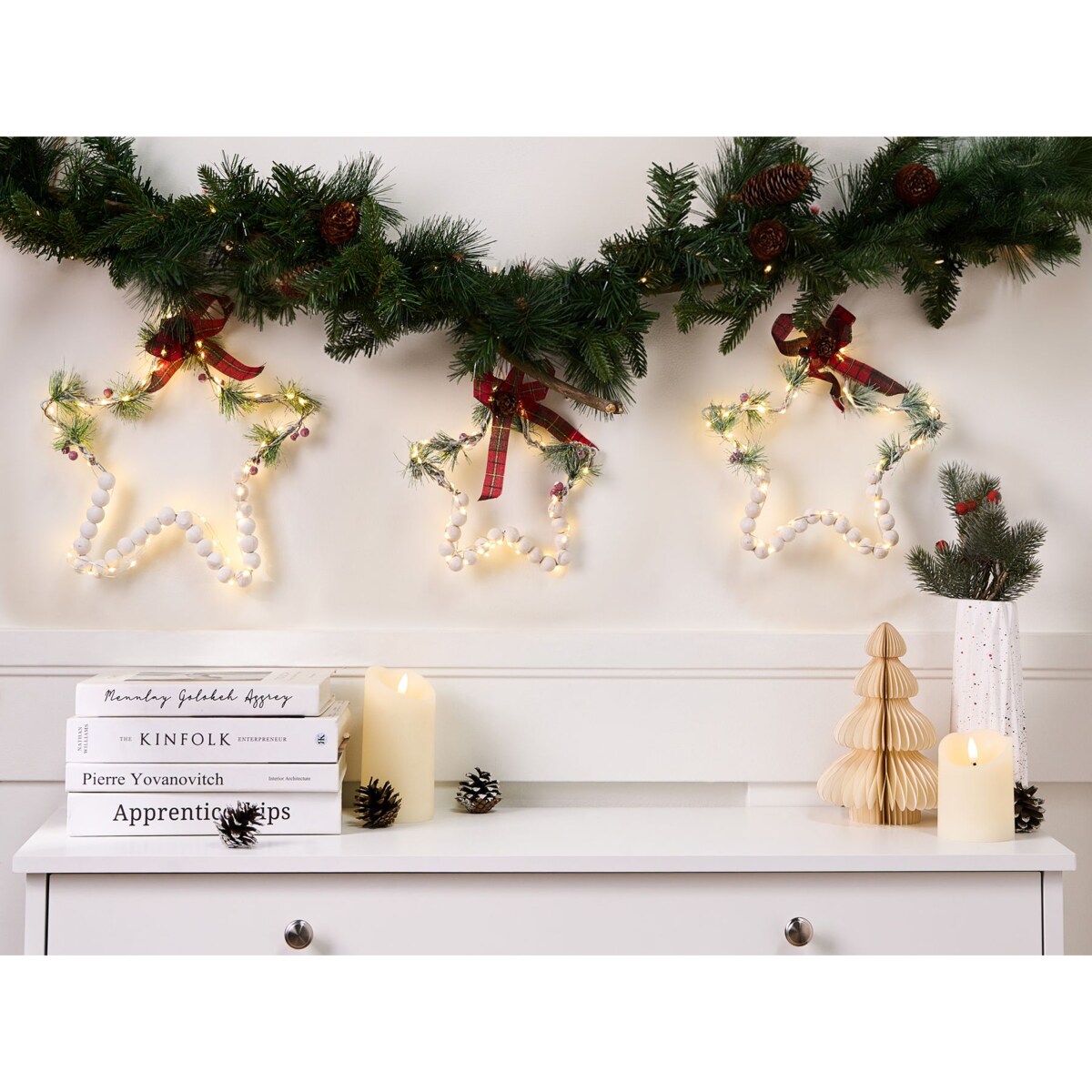 Zestaw 3 dekoracji wiszących LED KALLAVESI Gwiazda 25/30/35 cm Biały