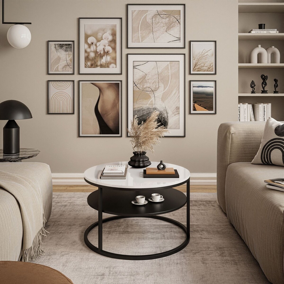 Stolik kawowy CIRI z półką czarny biały połysk