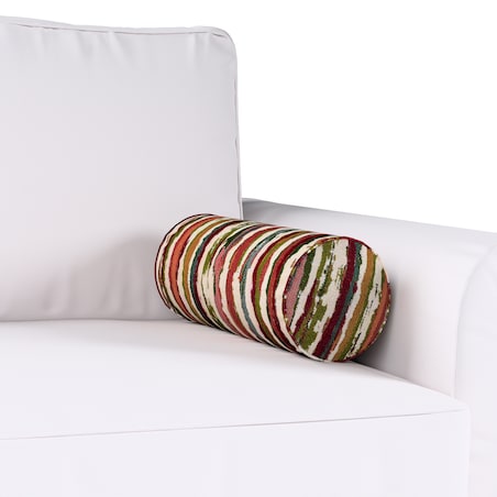 Poduszka wałek prosty, czerwono-zielone pasy na kremowym tle, Ø16 x 40 cm, Cosy Home