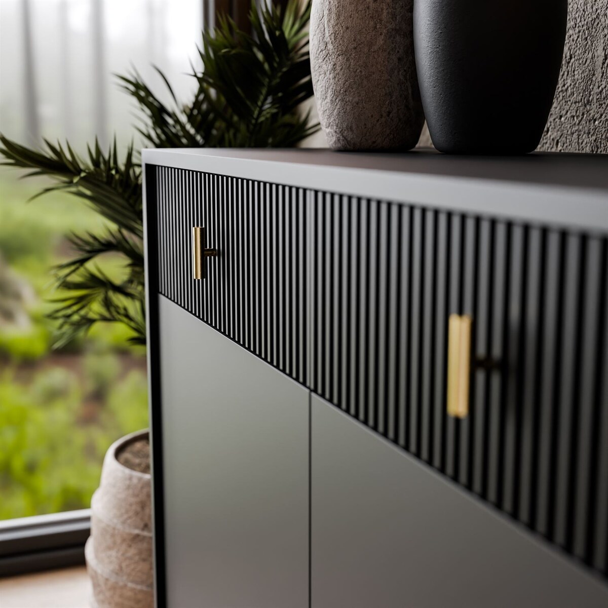 Komoda MIDNIGHT 3D3S z trzema szufladami na stelażu, czarna