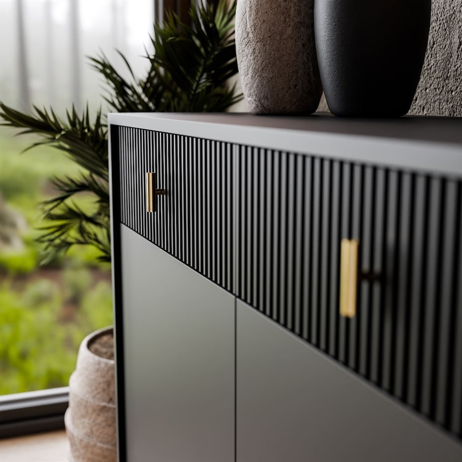 Komoda MIDNIGHT 3D3S z trzema szufladami na stelażu, czarna