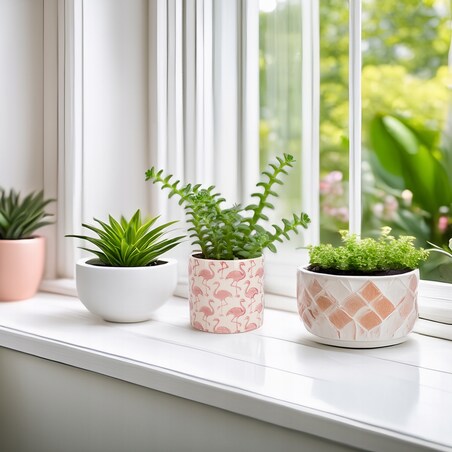 DONICZKA CERAMICZNA FLAMINGI MAŁA 12cm osłonka na parapet kwiaty flaming