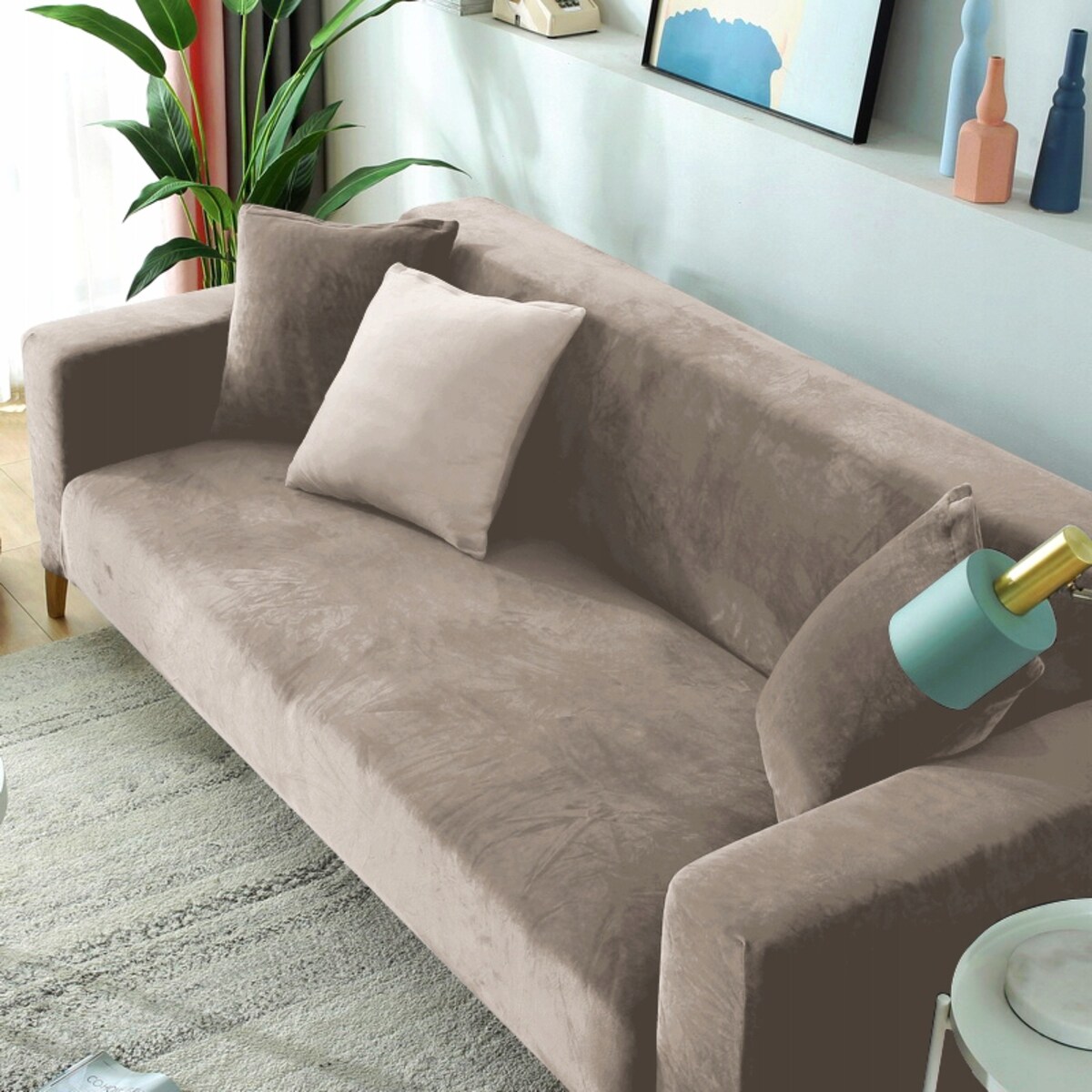 POKROWIEC NA KANAPĘ BEŻ CAPPUCCINO WELUR 4 OSOBOWY [22Z4]