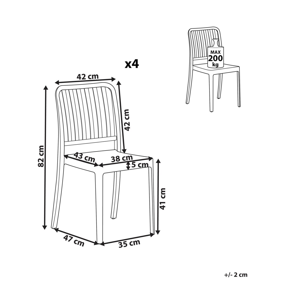 Zestaw 4 krzeseł ogrodowych SERSALE Materiał syntetyczny Czarny