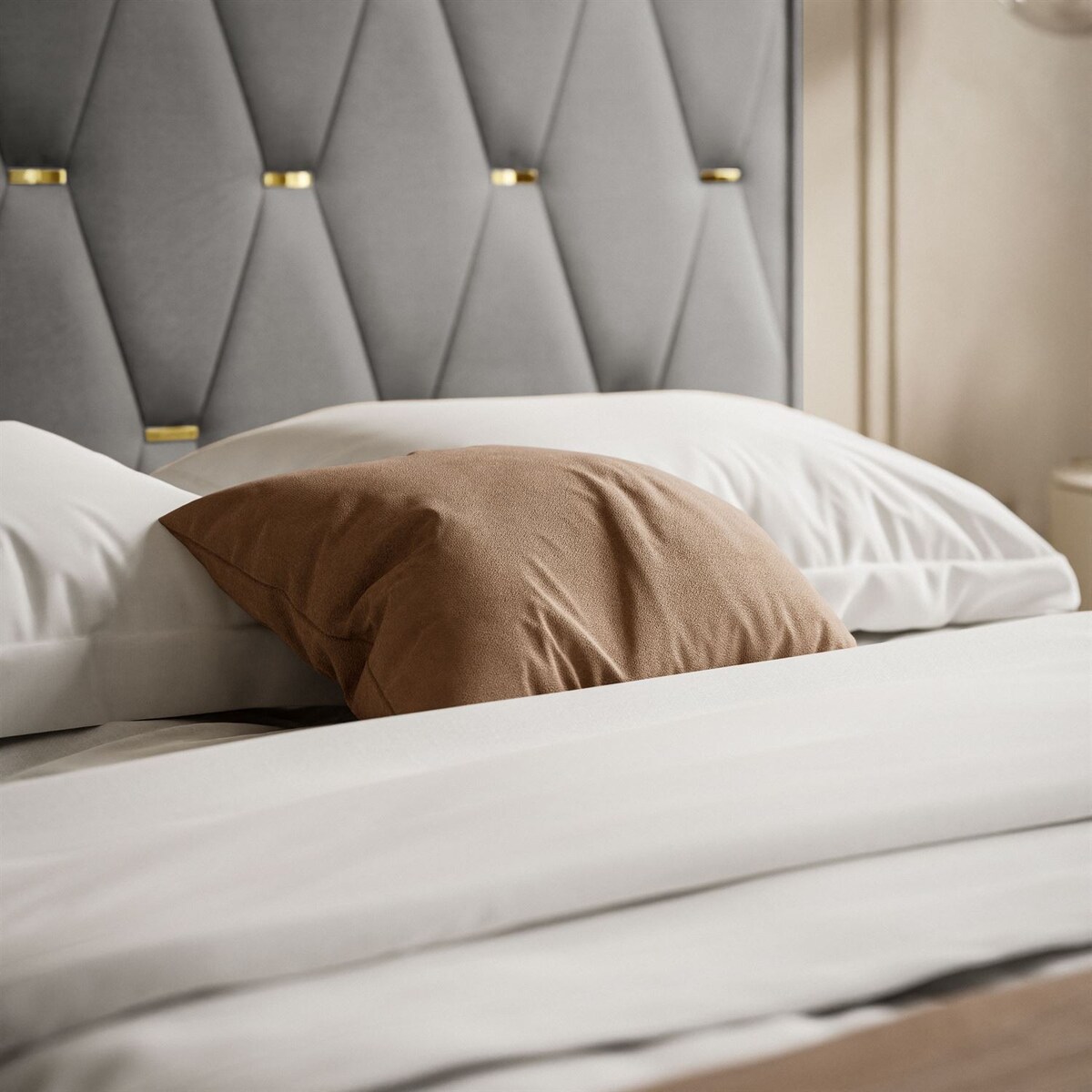 Łóżko tapicerowane IZOLDA z wysokim zagłówkiem, selaż 34, 140x200, Royal Velvet 250