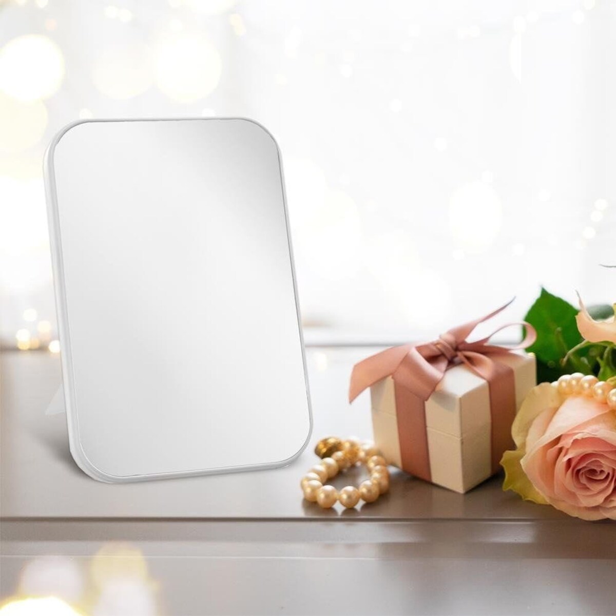 Lusterko Lustro Kosmetyczne do makijażu Stojące Białe 14,5 x 21,5 cm