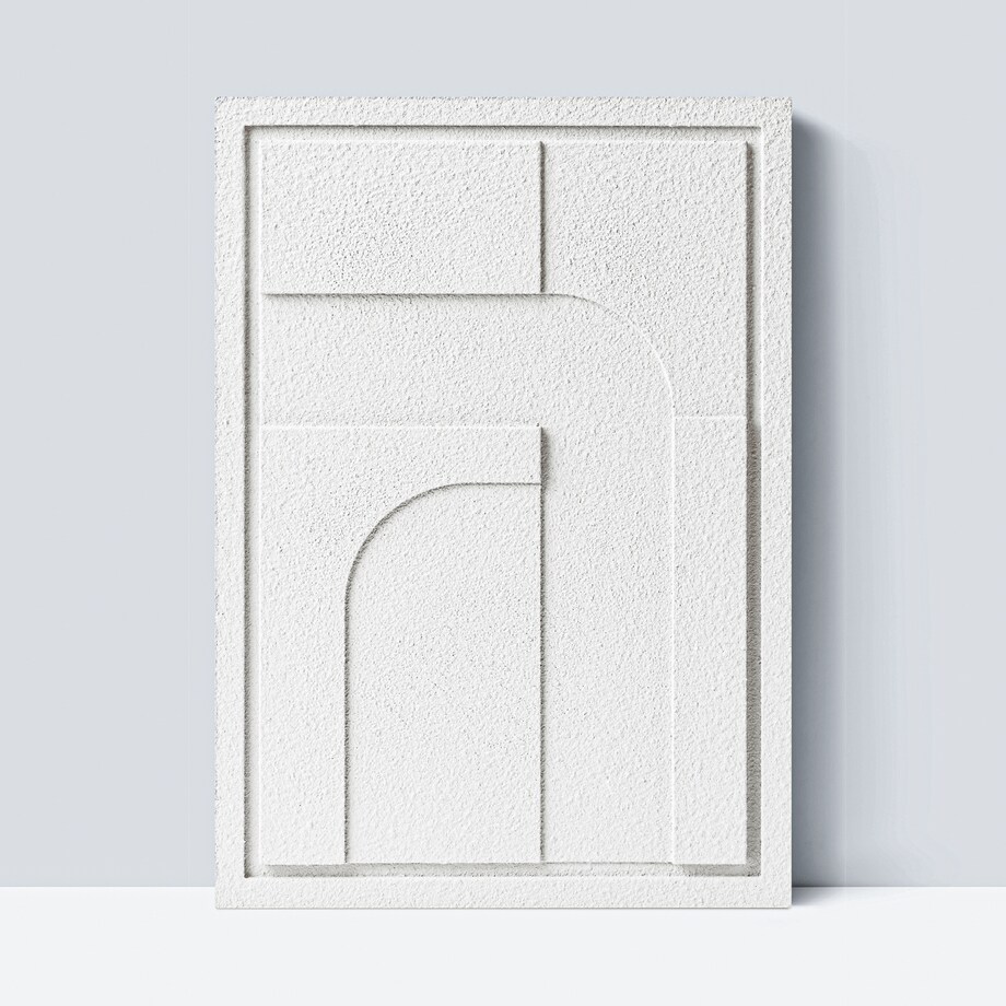 Obraz 3D 50x70cm Geometric IV – Dekoracja Ścienna z Tynku Naturalnego, Bianco Minimalistyczny Relief