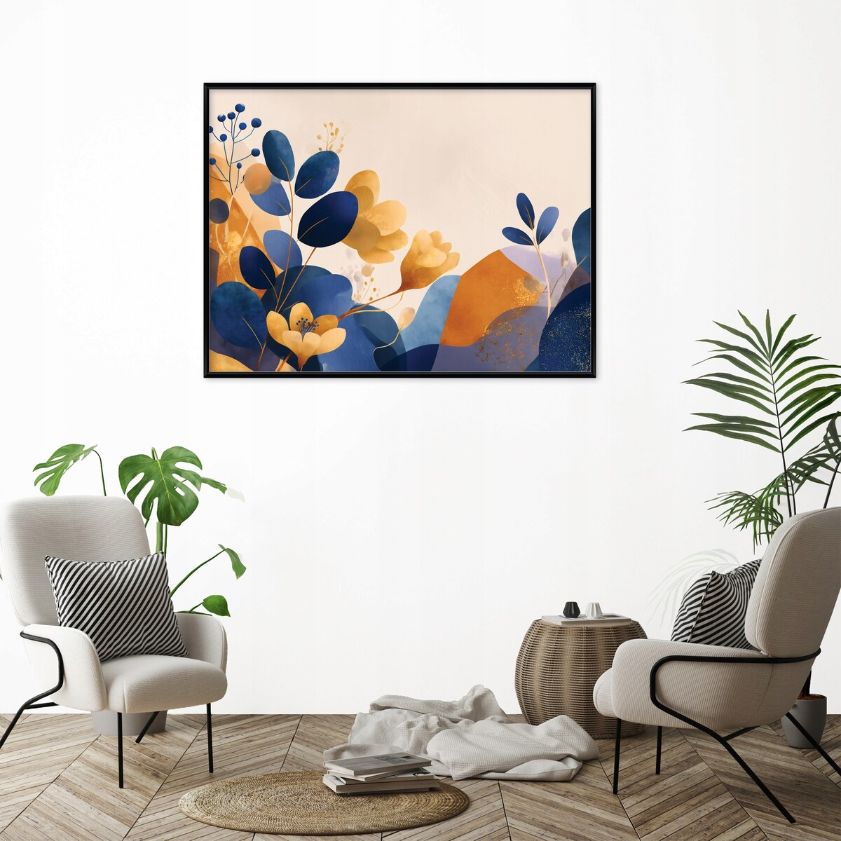 Obraz W Ramie Do Sypialni Salonu Na Płótnie Abstrakcja Kwiaty Niebieski 120x80