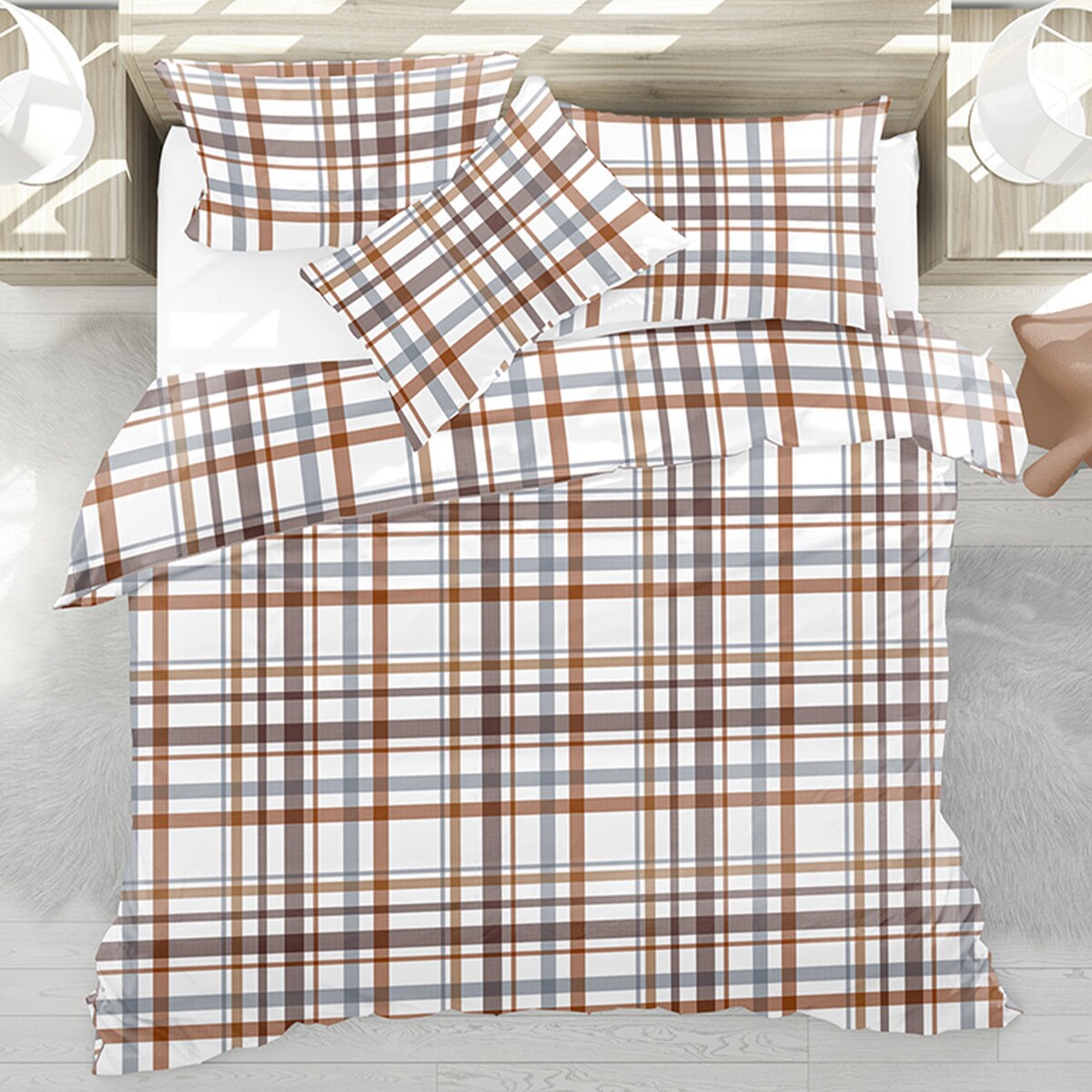 KOBES komplet bawełnianej pościeli, w kratę, 160x200