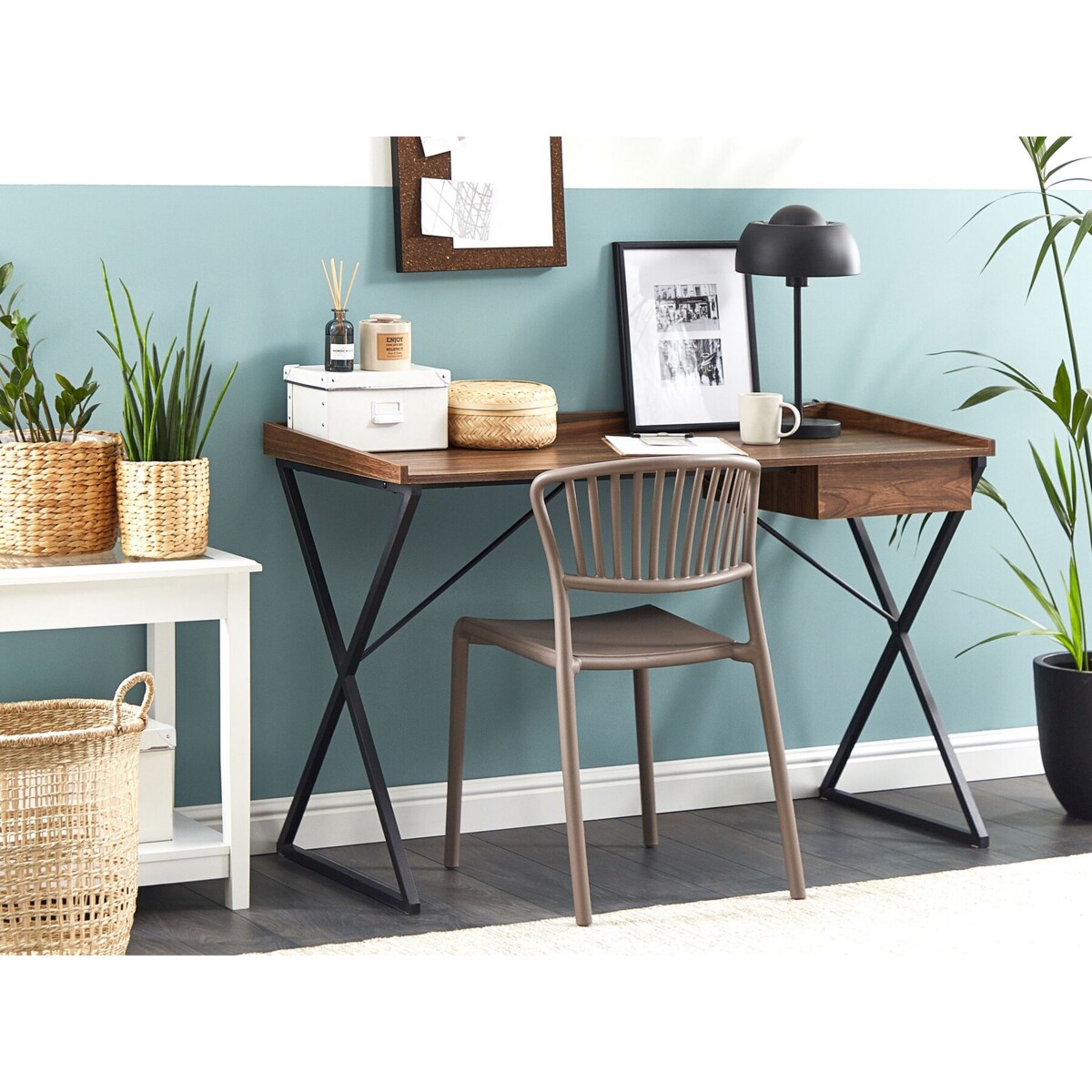 Biurko z szufladą 120 x 54 cm ciemne drewno z czarnym NOXON