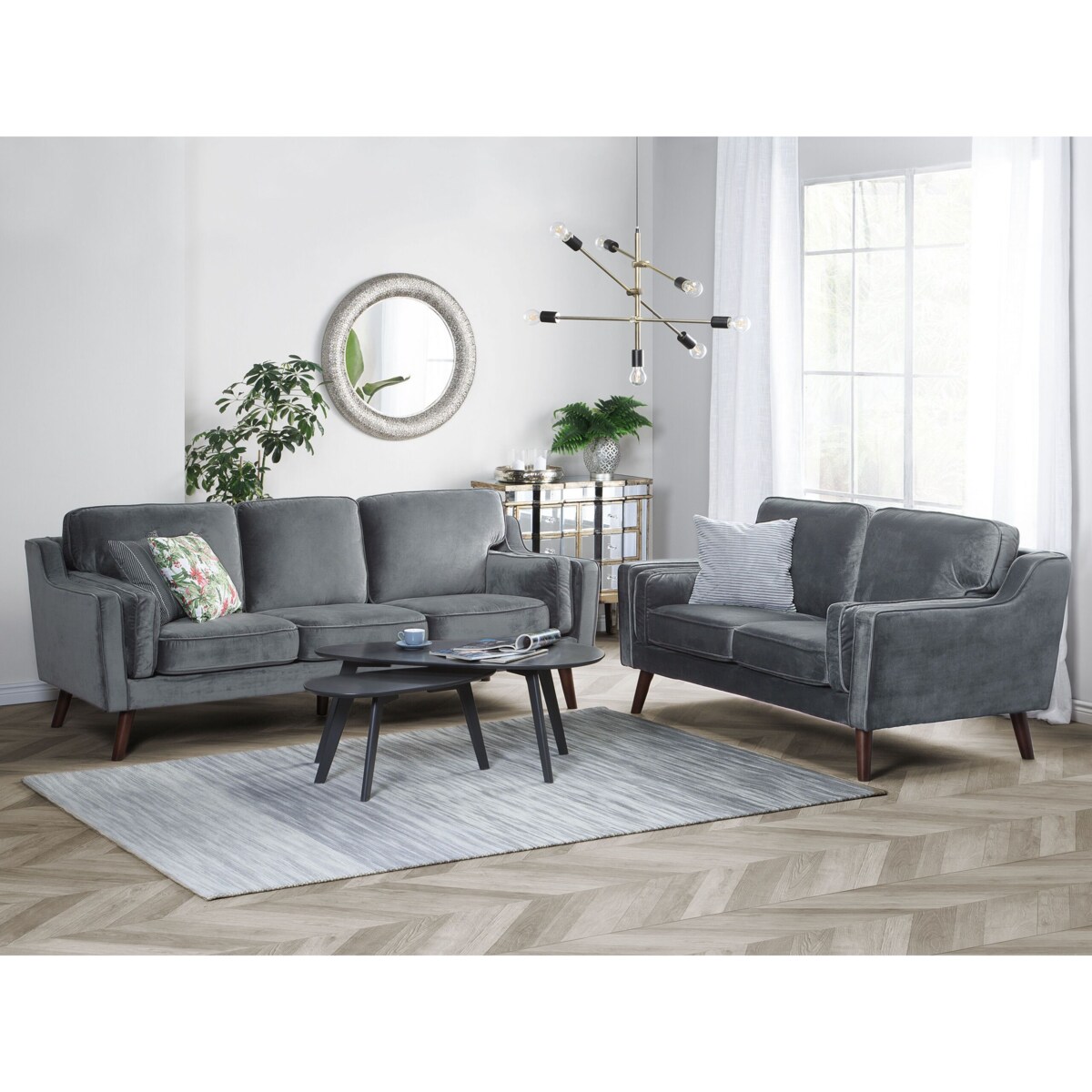 Sofa 3-osobowa welurowa ciemnoszara LOKKA