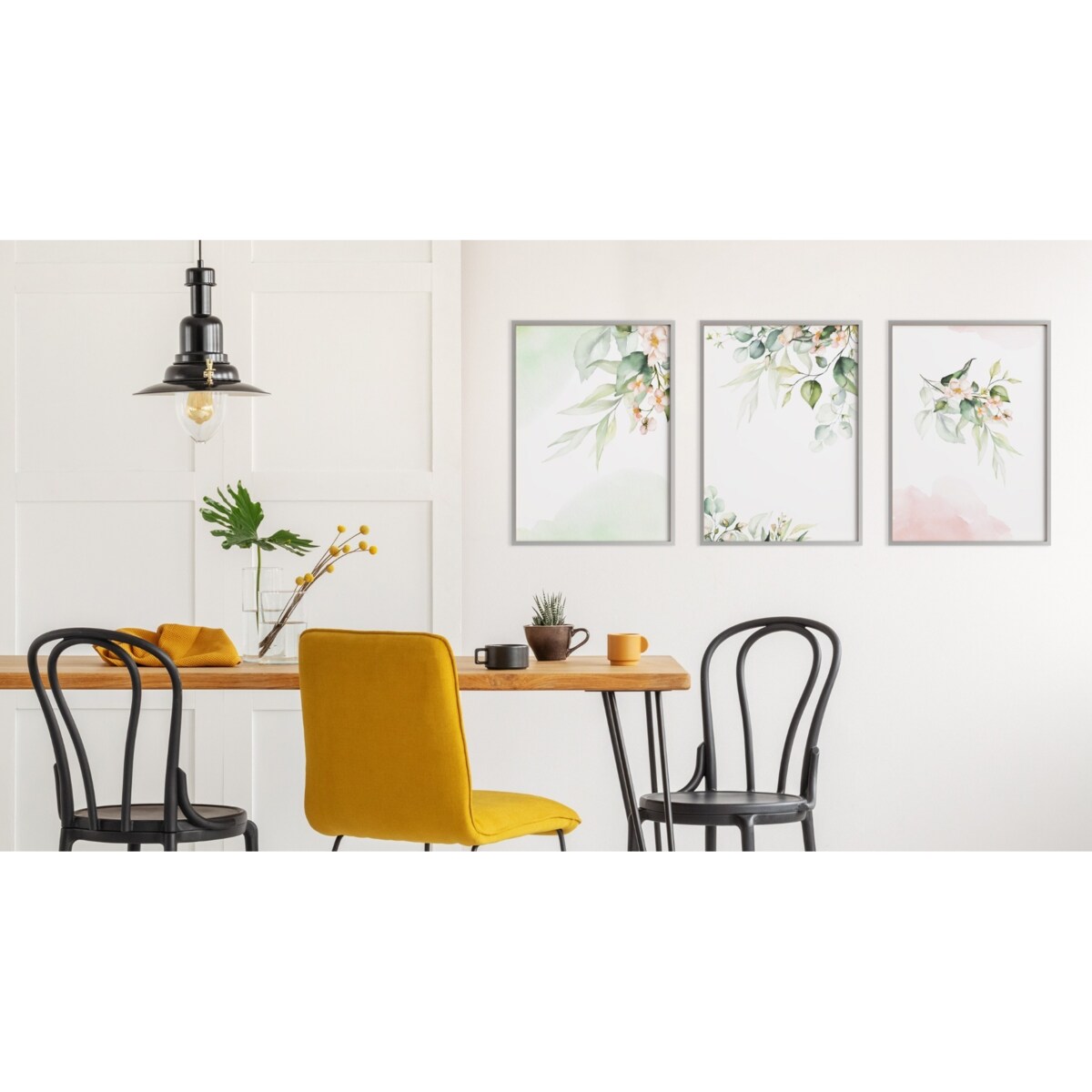 Zestaw 3x Plakat W Ramie Akwarelowe LIŚCIE Kwiaty 60x80cm