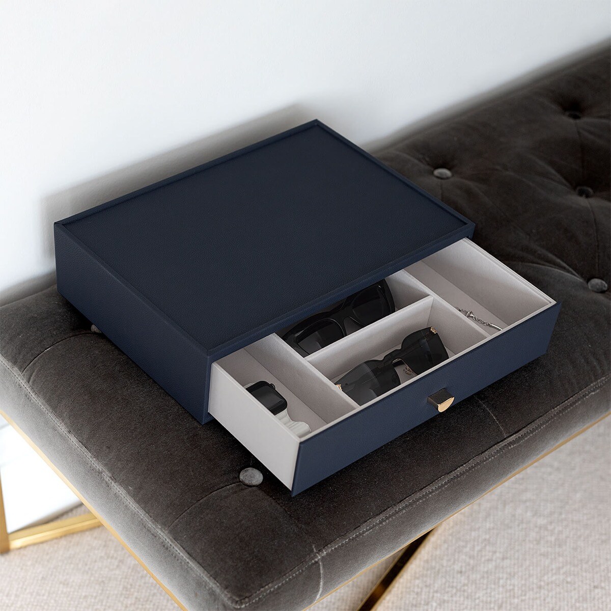 Szkatułka na biżuterię Stackers Pebble głęboka supersize granatowa z szufladą