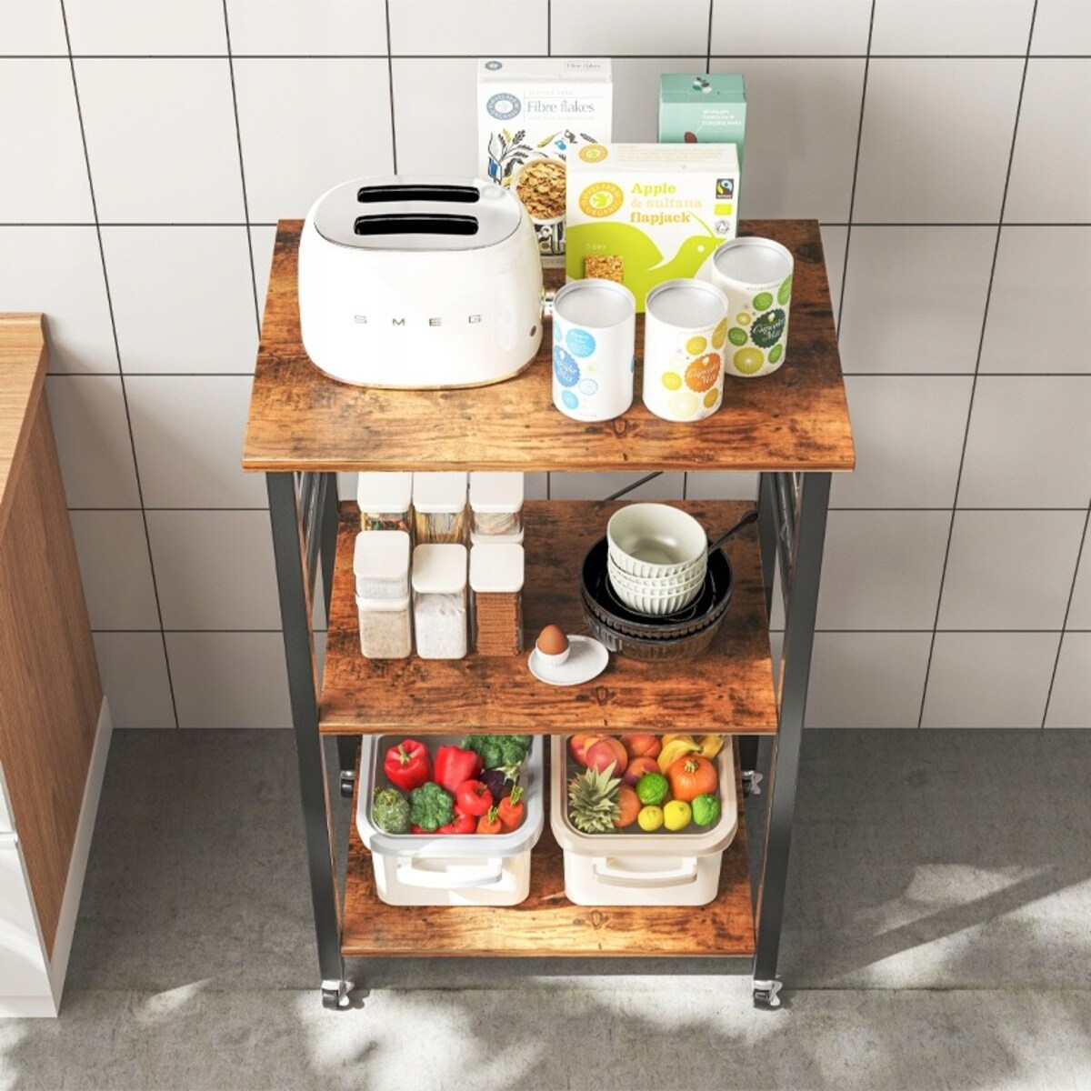 Szafka mobilna na kółkach rustykalna stolik śniadaniowy wózek kuchenny loft